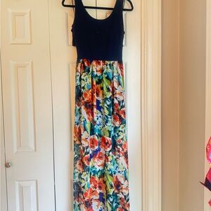 Floral Maxi Dress - Navy and Multicolor
